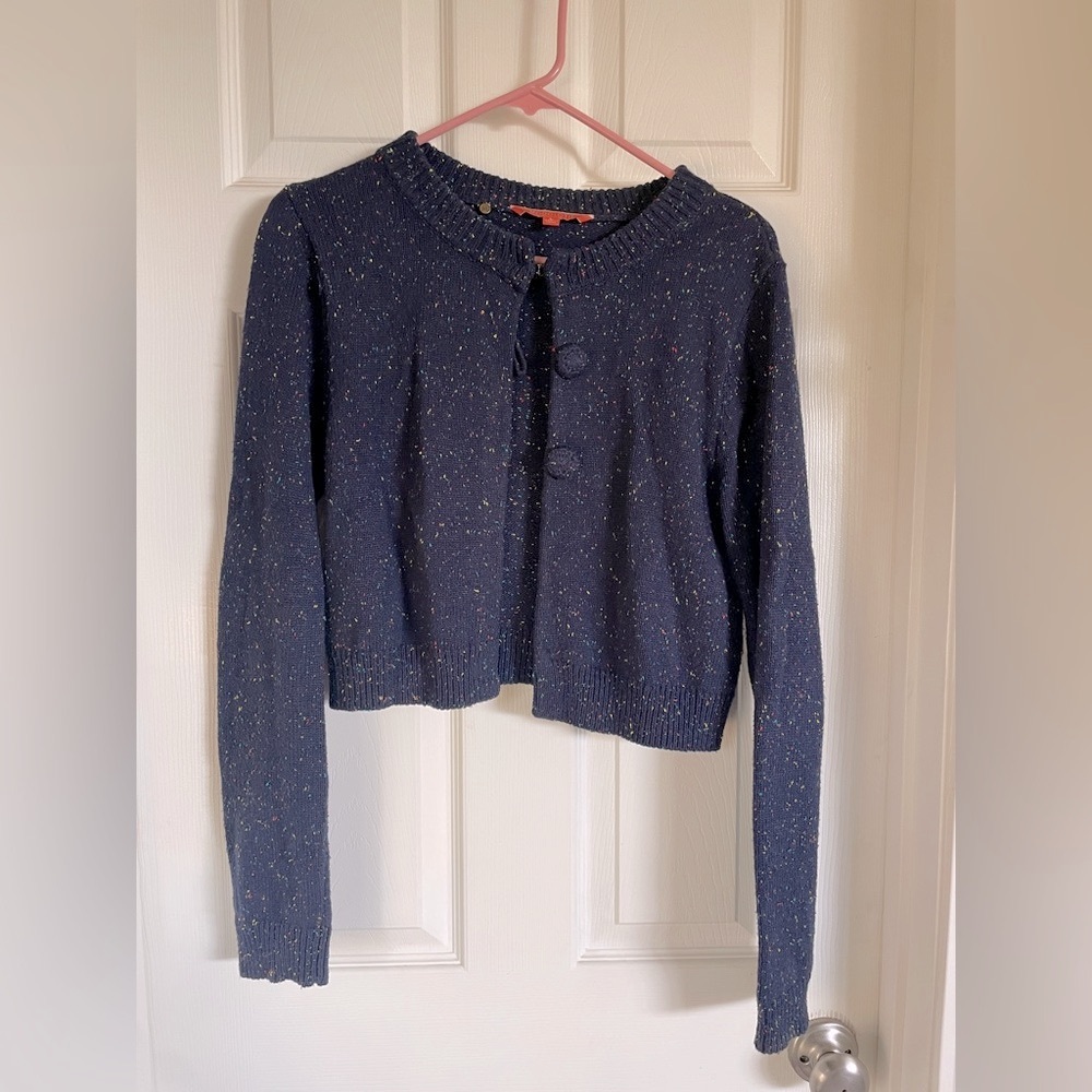 Modcloth - cropped speckled navy knit cardigan